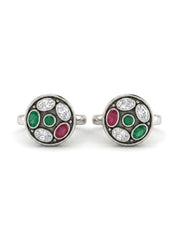 Jade bloom oxidised silver toerings for women