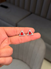 Crimson triangle silver stud