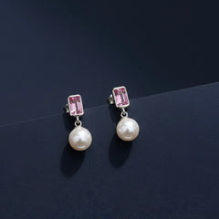 Pink aura pearl silver earrings