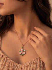 Crystal blossoms silver pendant set for women