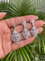 Diamond aura silver pendant set for women