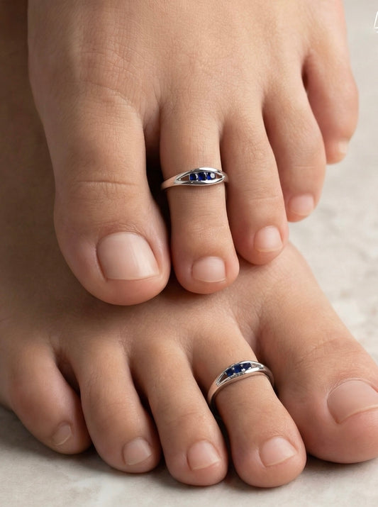 Blue aura 92.5 silver toerings for women