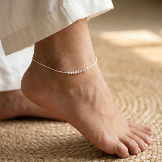 Sleek beads silver Payal for women