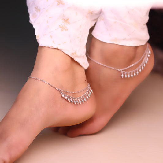 Women’s Traditional Modern Pure Silver Double Layer Gungroo Payal