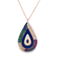 Rainbow drip silver chain pendant