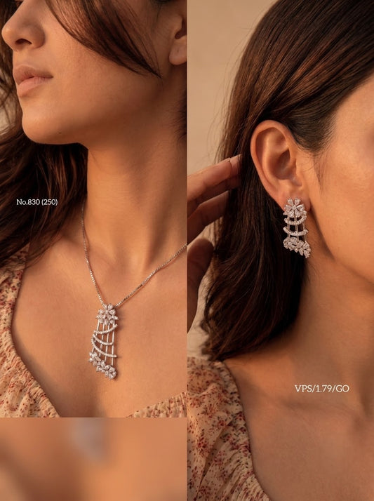 White harmony spark silver pendant set for women