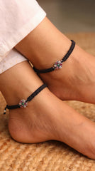 Charming Far Apart Flower Stone Silver Payal for Women