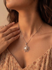 Pearl diamond crest silver pendant set for women