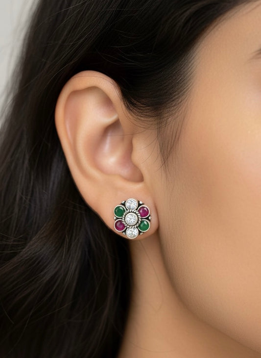 Mosaic flower silver stud