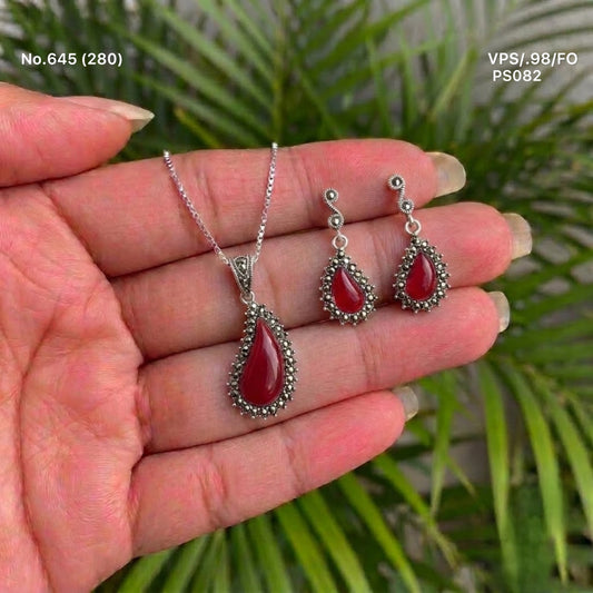 Ruby shine silver pendant set for women