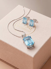 Sapphire silver pendant set for women