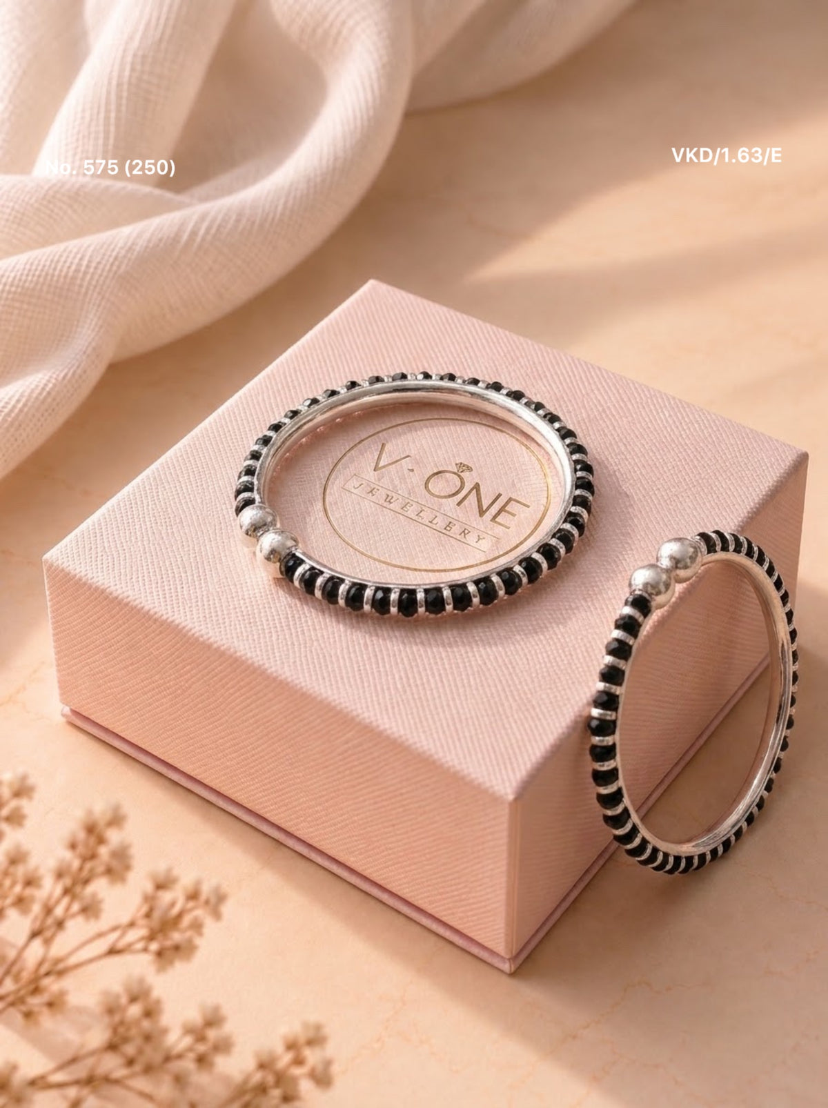Pearl & Onyx silver kids Kada