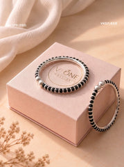 Pearl & Onyx silver kids Kada