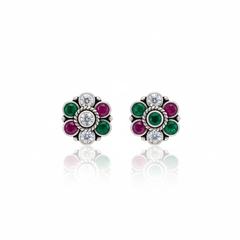 Mosaic flower silver stud