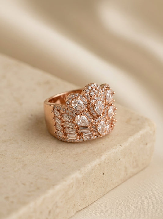 Rosy crown silver rings for women