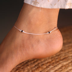 Vanya Black Beads Silver Payal for Women