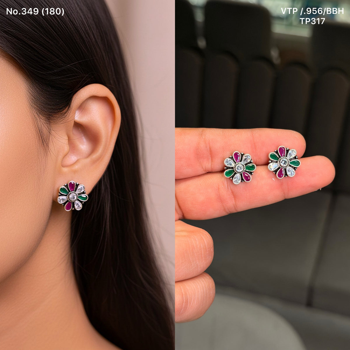 Dual gem grace silver stud