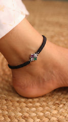 GemSquare Colourful Stone Silver Thread Payal for Women