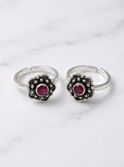 Timeless bloom oxidised silver toerings for women