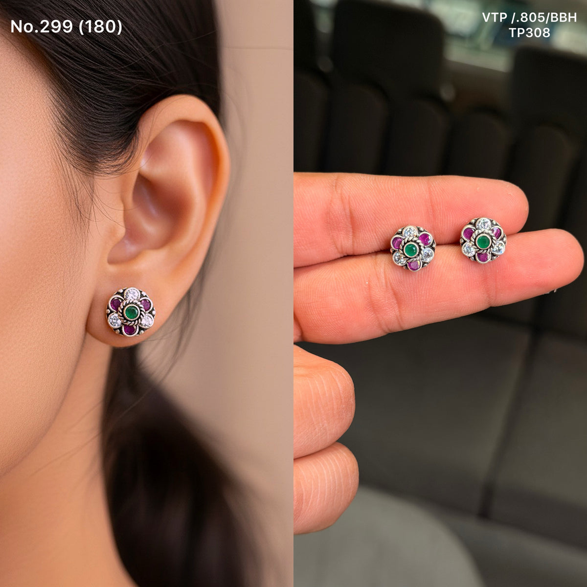 Harit stone silver stud