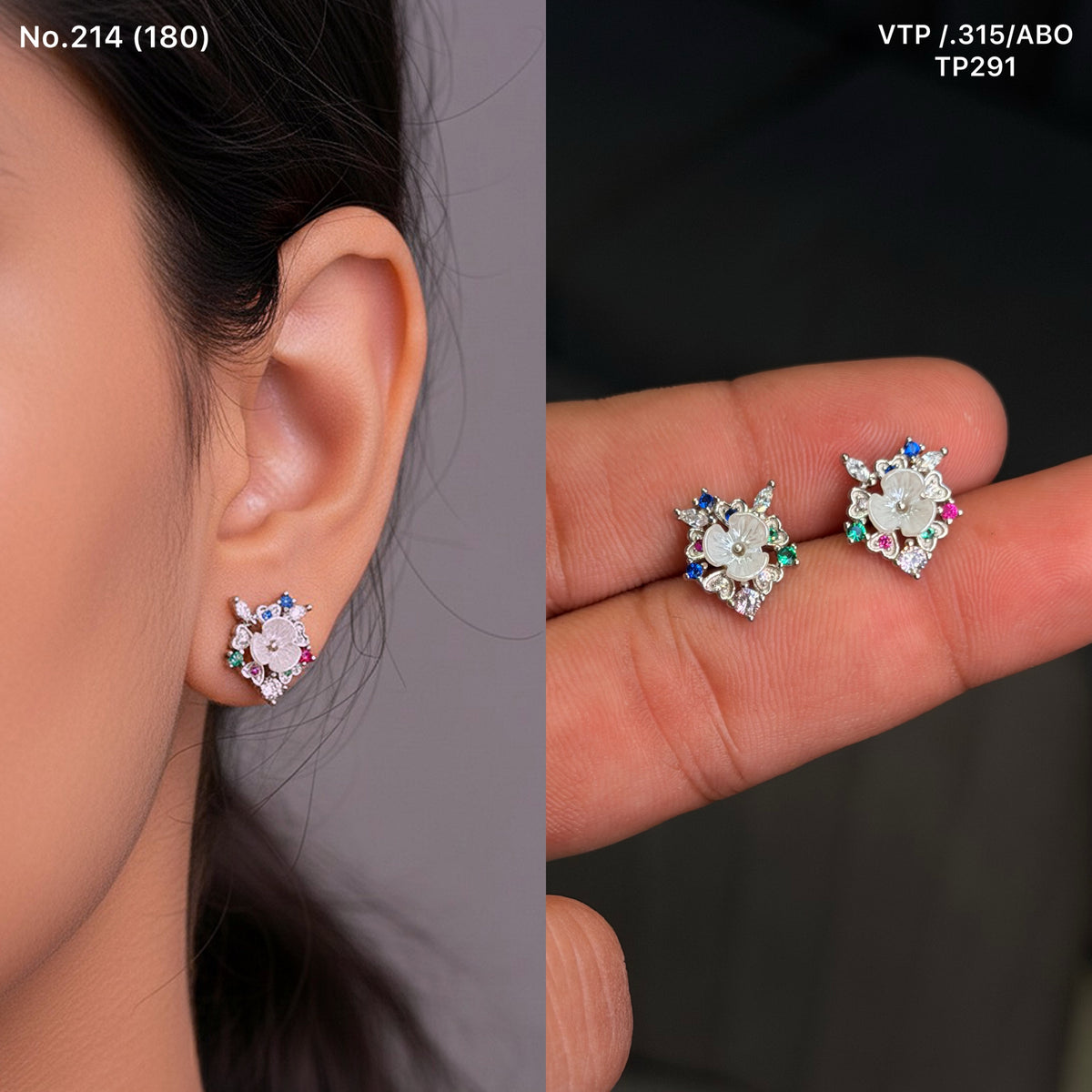 Urban white bloom silver stud