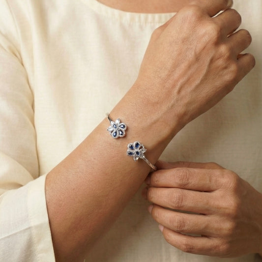 Shining blue bloom silver kada for women
