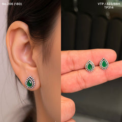 Aura green drop silver stud