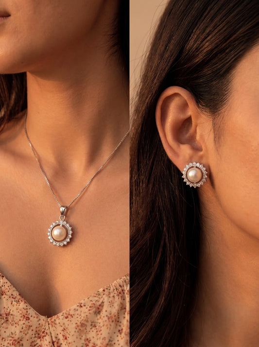 Pearlora silver pendant set for women