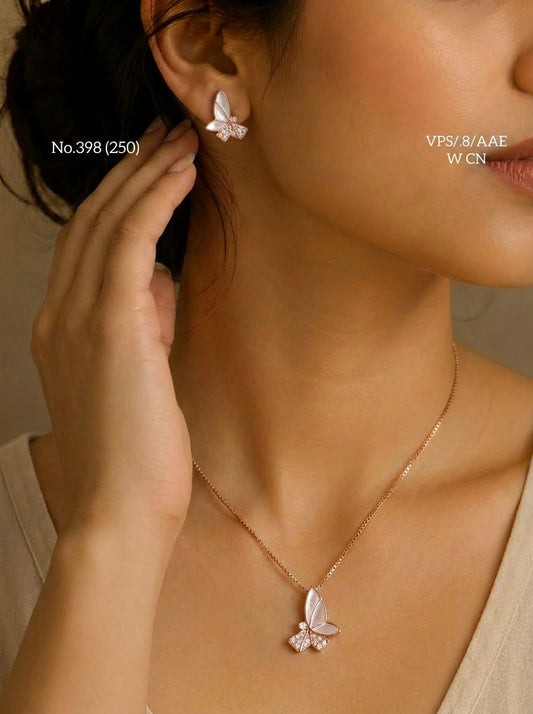 Flutter charm silver pendant set set for women