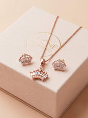 Princess crystal silver pendant set for women