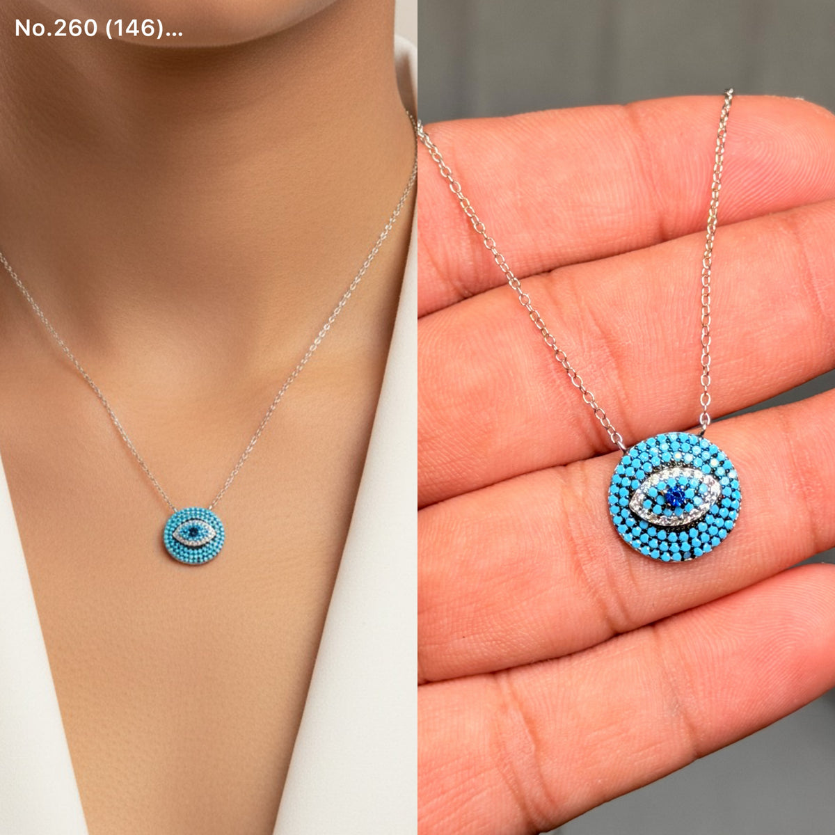 Evil eye eclipse silver chain pendant