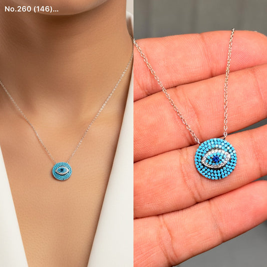 Evil eye eclipse silver chain pendant