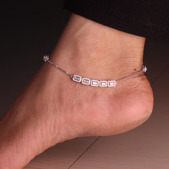 White Stone Silver Payal for Women