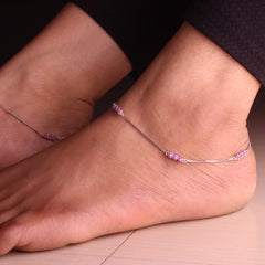 Sleek Radiant Stone Silver Payal for Women