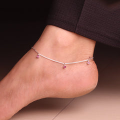 Sleek Sparkle Stone Silver Payal for Women