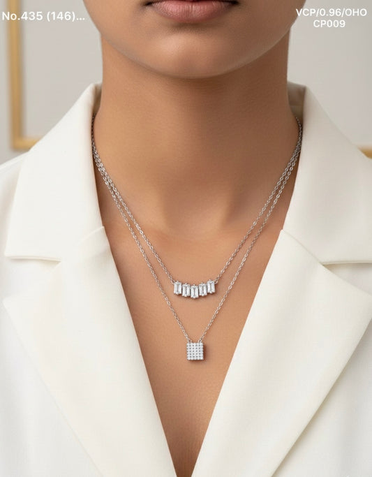 Crystal cascade layer silver chain pendant