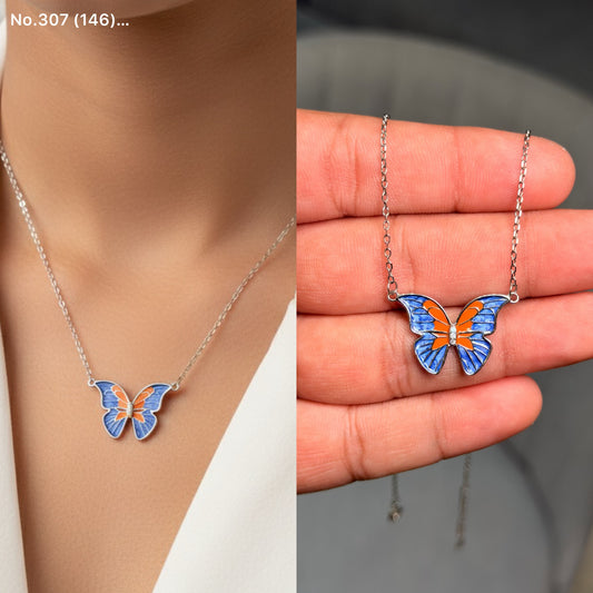 Blue monarch charm silver chain pendant