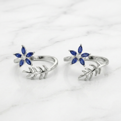 Petal & Leaf Bloom silver toerings for women