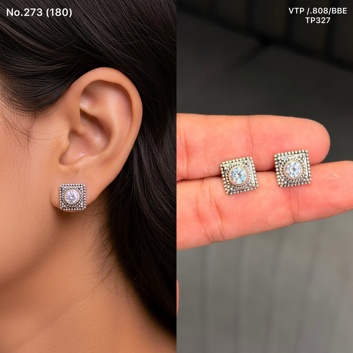 Garnet silver stud