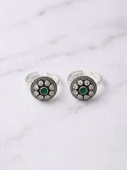 Green serenity oxidised silver toerings for women