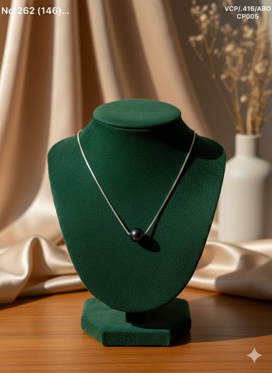 Dark pearl charm silver chain pendant