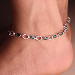 Graceful Stone Silver Payal for Women