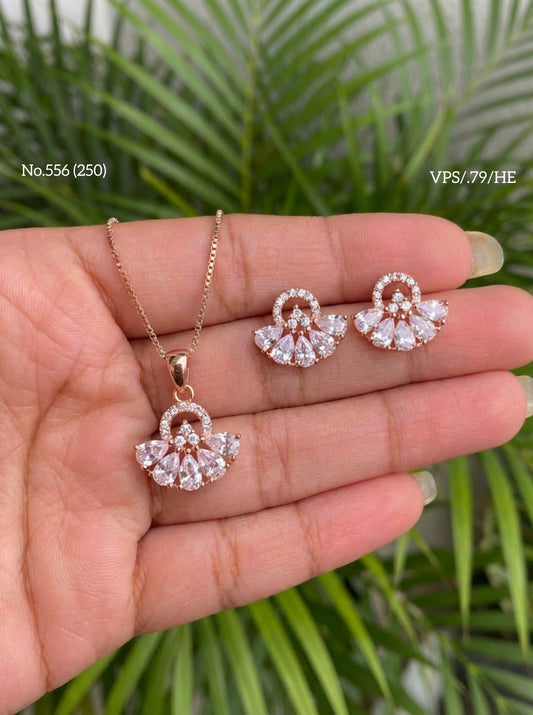 Petal jewel spark silver pendant set for women