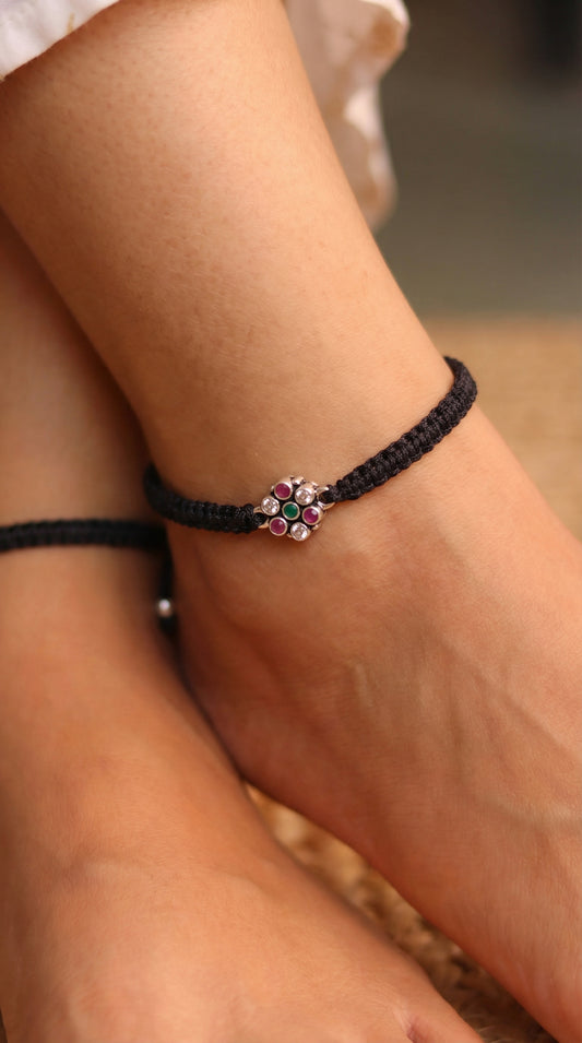 Charming Far Apart Flower Stone Silver Payal for Women