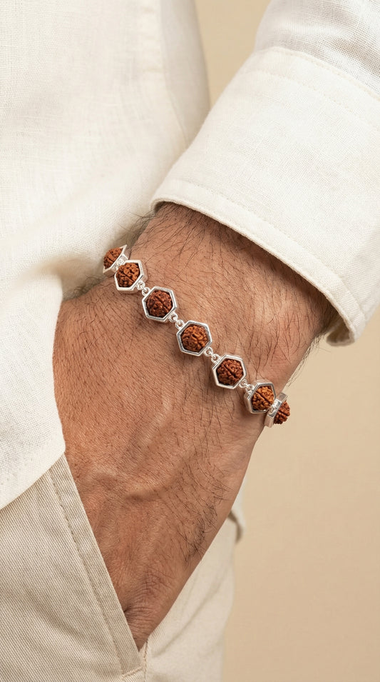 Silver Hexagon Rudraksha Bracelet