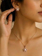 Pearl blossom silver pendant set for women