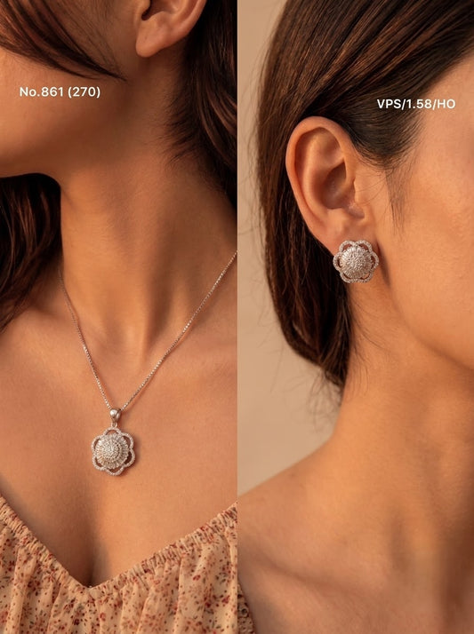Blossom charm silver pendant set for women
