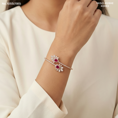 Flora red shine silver kada for women