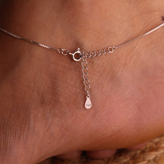 Sparkling Flower Stone Leaf Silver Anklet