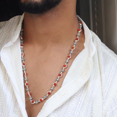 Silver Om Beads Capping Rudraksha Mala
